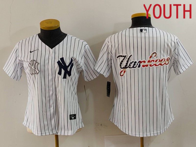 Youth New York Yankees Blank White stripe Game 2024 Nike MLB Jersey style 5